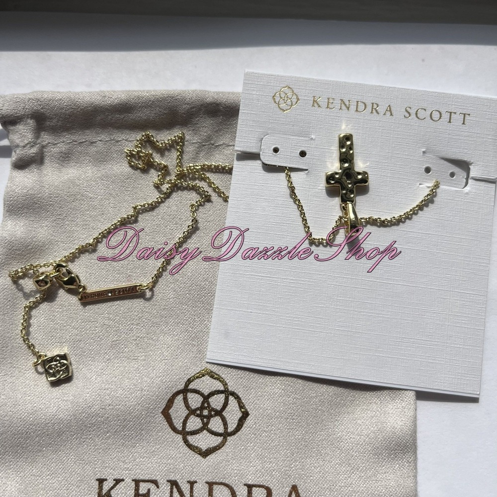 ✨Kendra Scott Cross Gold Pendant Necklace in White Kyocera Opal New ✨🕊️ - Picture 4 of 8